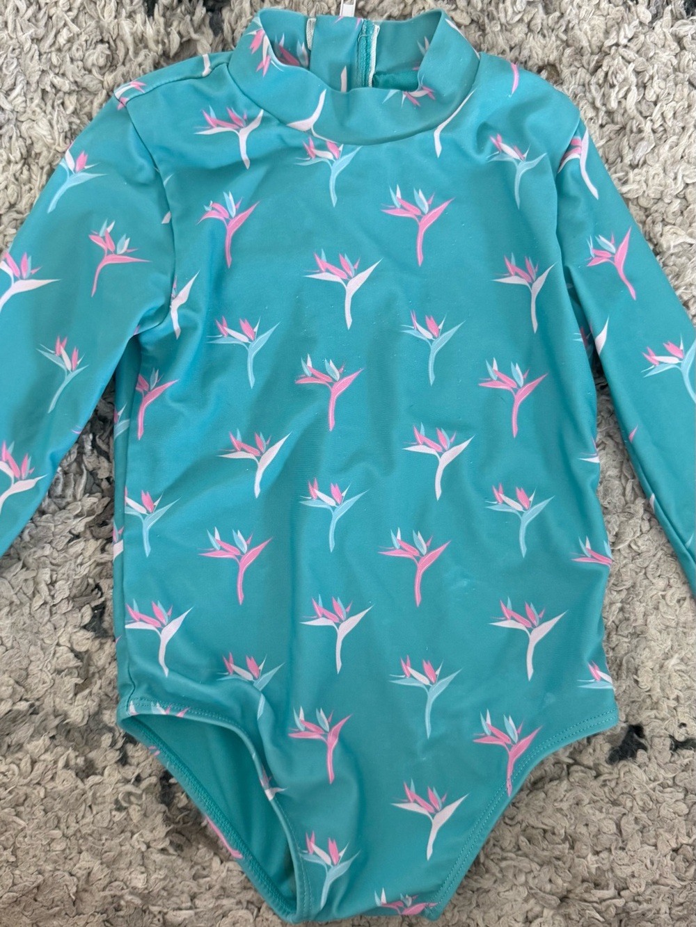 Girls Long-Sleeve One-Piece Swimsuit - Teal Floral